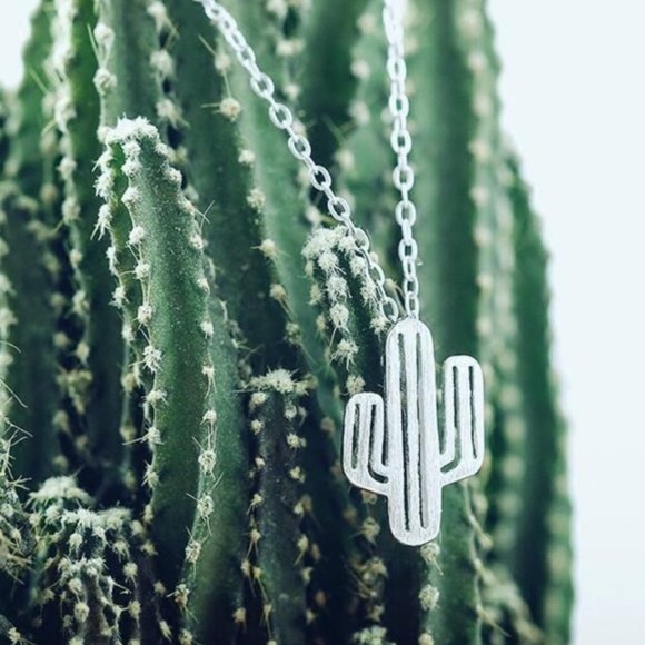 Cactus Dainty Silver Pendant Necklace - Picture 2 of 6